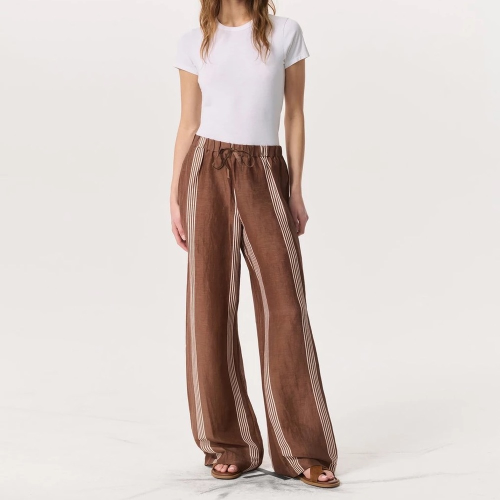 rag & bone Brown Wide-Leg Striped Linen Pants